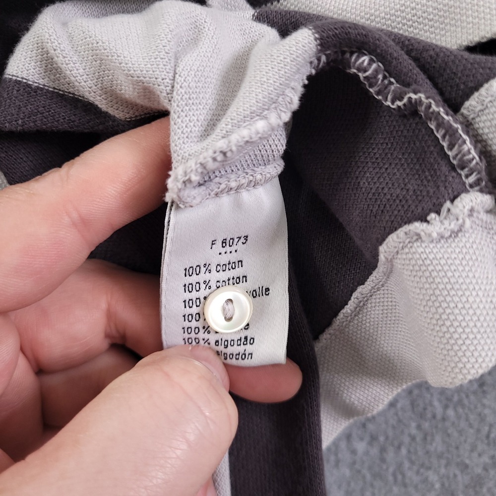 Lacsote Polo Shirt Mens L 5 Vintage Washed Gray White Stripe Gator Logo Pique - Picture 6 of 10